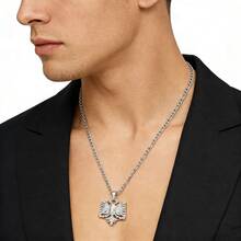 dollrinboy 1件14K镀金阿尔巴尼亚鹰吊坠项链，男女通用，3毫米不锈钢扁平费加罗链，18/22英寸 - 鷹 - 查看 7