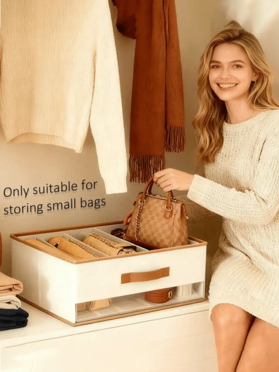 Bolsa de almacenamiento plegable y elegante de color blanco con ventana transparente - Diseño de múltiples compartimentos, adecuado para bolsos, zapatos y accesorios - Ahorro de espacio para el armario y el almacenamiento del clóset, caja de almacenamiento de artículos de lujo con divisores