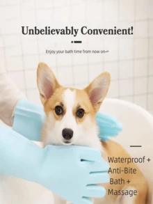 1 chiếc găng tay chăm sóc thú cưng - Găng tay silicon chịu nhiệt với răng lược mật độ cao, thiết kế năm ngón cải tiến để tắm và mát xa cho chó và mèo. - Xem 3