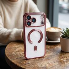 DECOPHONE 1pc Shiny Pink Metal Frame Open Magnetic Case, Simple, Elegant, And Stylish Protection, Compatible With Apple 17 Pro, 17 Pro Max/Supports Wireless Charging With Lens Protection. - Pink - View 6