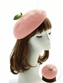 1入組女式可愛豆芽畫家帽，果橙色透氣貝雷帽非常適合旅行、聚會、禮物和日常穿著 - 橘色 - 查看 11