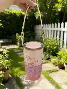 1pc Adjustable Cup Sleeve, Hook And Loop Design, Reusable, PU Leather Portable Bag, Insulated Beverage/Coffee Cup Holder - Multicolor - View 1