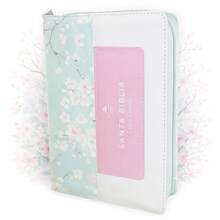 Biblia Con Cierre Para Mujer Portatil Letra Grande 12 Puntos RV1960, Imit Piel Tricolor Azul/Rosa/Blanco Con Indice Y Canto Floral - Single Book - View 1