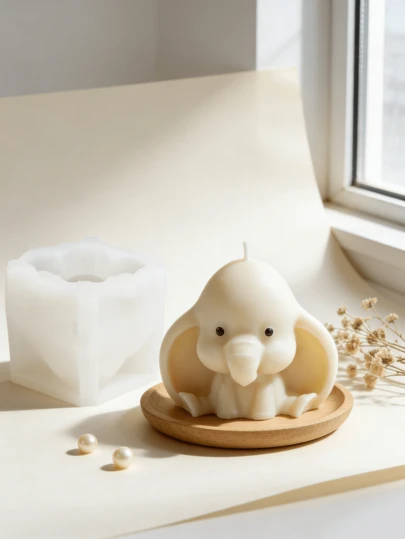 可爱大耳朵大象蜡烛硅胶模具 3D 坐姿大象石膏工艺品 DIY 可爱动物手工皂树脂制作工具 家居装饰 生日礼物