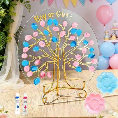 1 Set Gender Reveal Fingerprint Tree, Boy Or Girl Party Creative Baby Shower Guest Book, Party Game, Baby Gender Reveal Party Supplies, Baby Shower He Or She Party Favors