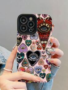 1 件装新款时尚优雅心形拼接图案防震真皮手机壳，适用于 17/17Air/17Pro/17ProMax/ 16/16Plus/16Pro/16ProMax/ 15/15Plus/15Pro/15ProMax/ 14/14Plus/14Pro/14ProMax/ 13/13Pro/13ProMax/ 12/12Pro/12ProMax/ 11/ 11Pro/11ProMax - 彩色 - 查看 1