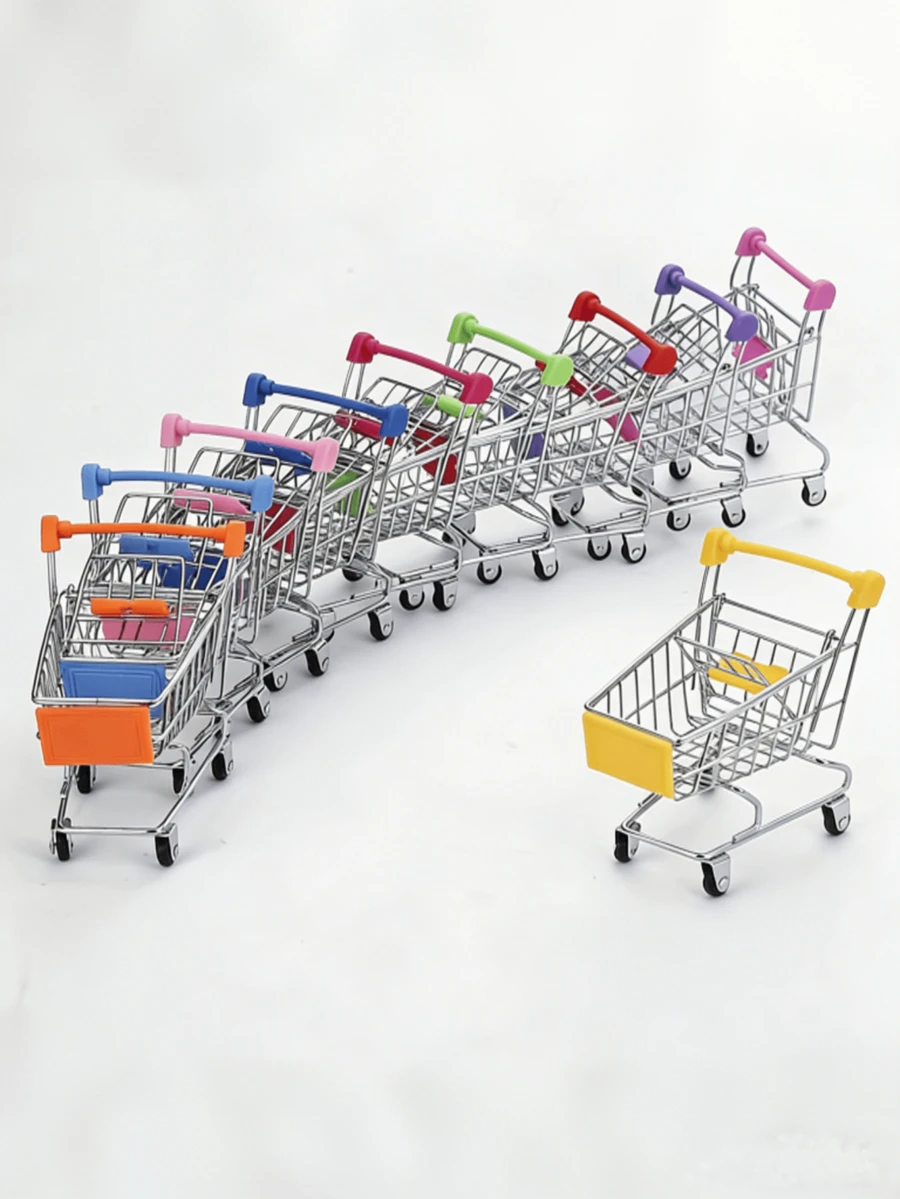 1pc Mini Shopping Cart, Mini Supermarket Trolley, Mini Storage Tool, File Storage Supply, Desktop Decor