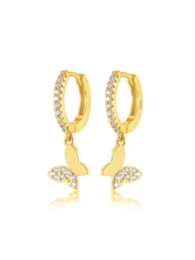 Elegant Cubic Zirconia Butterfly Silver Earrings, Cute College Style Gift For Valentine's Day - Multicolor - View 5