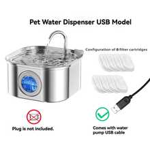 3.2L/108oz Stainless Steel Automatic Cat Water Fountain, Large Capacity With 8pcs Filters, Quiet Operation, Water Filtration, Visible Water Level Window, Suitable For Cats & Dogs, USB Powered, No Battery Required - 3.2L - View 10