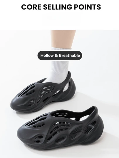 Men's Lightweight Foam Clog Sandals – Solid Color Breathable Slip-On Shoes With Shock-Absorbing Anti-Slip Sole For Casual Outdoor Wear Black Sandals