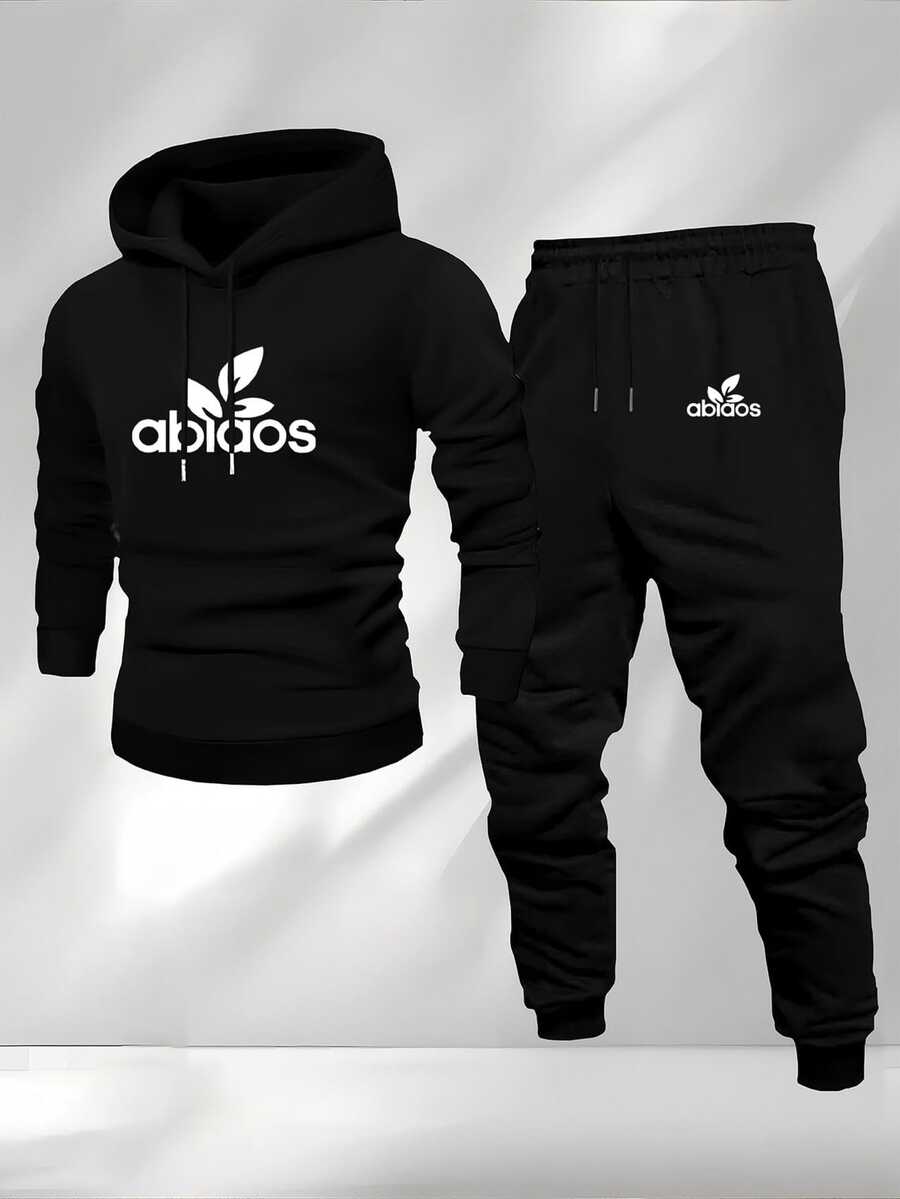 Abidos Mens Black Warm Hoodie Tracksuit Set 2 Piece Jogger Outfit Fleece Lined For Relaxed Street Home And Workout - 黑色11 - 查看 1