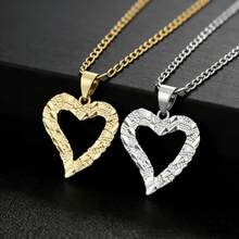 Mặt dây chuyền hình trái tim mạ vàng 14k, họa tiết khối bánh quy, unisex, thiết kế hip hop độc đáo, kèm dây chuyền phẳng bằng thép không gỉ 3mm. - trái tim - Xem 7