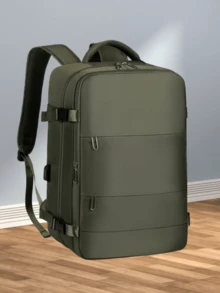 Mochila expandible, bolsa escolar de gran capacidad para hombres, equipaje para viajes de negocios, mochila, bolsa de viaje, bolso para computadora de mujer - Verde militar - Ver 10