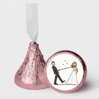 36/180 张贴纸，图案为新郎新娘拉绳子，非常适合周年纪念庆祝活动、婚礼派对回礼，以及搭配糖果和信封使用。