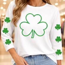 Camiseta de algodón para mujer con estampado de trébol del Día de San Patricio, de manga larga, para uso diario o como camiseta conmemorativa para amigos o seres queridos. También adecuada como suéter. Entrega rápida. - Blanco - Ver 6