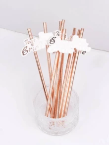Rose Gold Paper Straws With Bride Tribe Flag, Suitable For Hen Party, Bridal Shower, Bachelorette Party, Wedding Party Tableware - Multicolor - View 6
