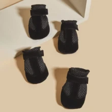 4pcs/Set Pet Casual Breathable Mesh Soft Bottom Shoes, Suitable For Teddy, Poodle And Other Small Dogs - Black - View 5