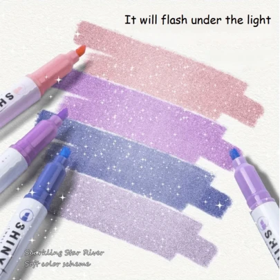 4支/12支装闪光荧光笔，彩色涂漆文具学习用品，颜色随机