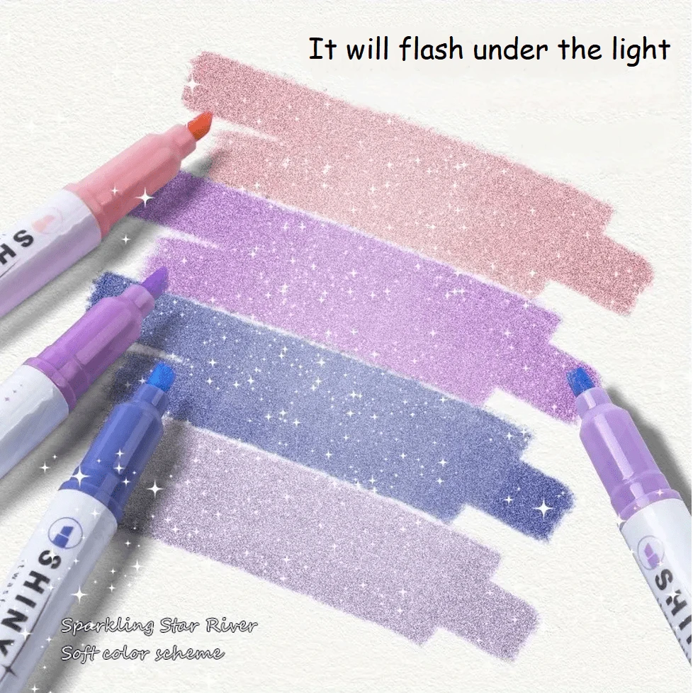 Bộ 4/12 bút dạ quang lấp lánh, đồ dùng văn phòng phẩm nhiều màu sắc, màu ngẫu nhiên. - Bộ - Xem 1