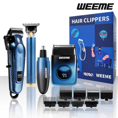  WEEME 4pcs/3pcs/2pcs/1pc Hair Cutting & Shaving Kit, Cordless Professional Hair Clipper With Zero Gap T-Blade, Nose Hair Trimmer And Rechargeable Electric Foil Shaver, Suitable For Home DIY And Barbershop Use