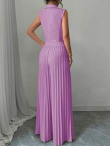 Traje de oficina de lujo y elegante en color púrpura, conjunto de 2 piezas con chaleco sin mangas + pantalones anchos plisados para primavera - Lila Púrpura - Ver 1