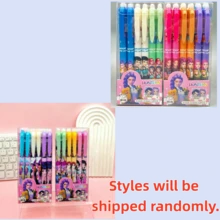 Set de 12 bolígrafos borrables de estilo neutro de grupos femeninos populares de K-POP, bolígrafos de borrado con clic, artículos de papelería para estudiantes [estilo aleatorio] - Multicolor - Ver 6