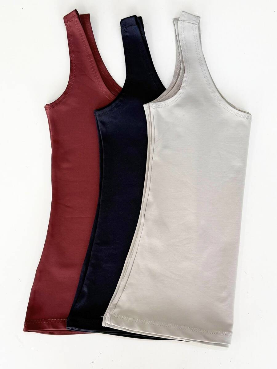 Kit Of 3 Stylish Women's Tank Tops, Blogger-Style, End-Of-Year Premium Gift, Christmas Outfit, Gym Outfit. - 酒紅色 黑色 灰色 - 查看 1