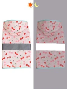 1 pieza Impermeable con capucha con estampado de frutas para perros/gatos, con tiras reflectantes, adecuado para mascotas medianas/pequeñas - Rosa - Ver 5