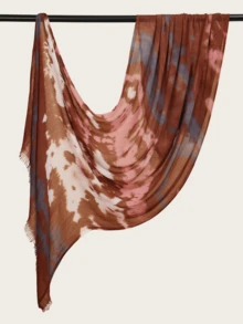 1件装女士轻薄柔软印花头巾双针包边优雅扎染穆斯林头巾 - 彩色 - 查看 13