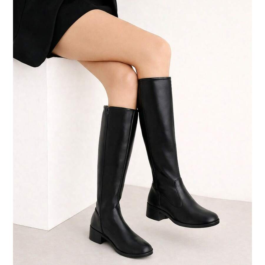 Women's Over The Knee Riding Boot In Black With Side Zipper And High Elastic Shaft, Winter Launch - màu đen - Xem 1