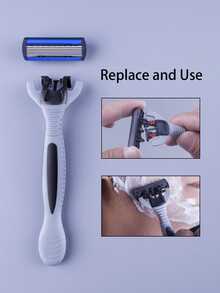 六层手动剃须刀，男女通用，不锈钢可更换六层刀片剃须工具 - 多色 - 查看 6