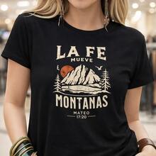 Camiseta de algodón para mujer con el  bíblico en español "La vida mueve montañas". Camiseta gráfica para mujer, ideal para uso diario o como camiseta conmemorativa para amigos o seres queridos. También adecuada como suéter. Entrega rápida. - Negro - Ver 1
