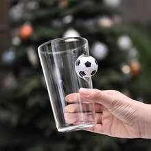 1pc Football Embedded Glass Cup, Transparent Drinking Water/Tea/Milk/Juice Cup For Home Use - Transparent - View 4