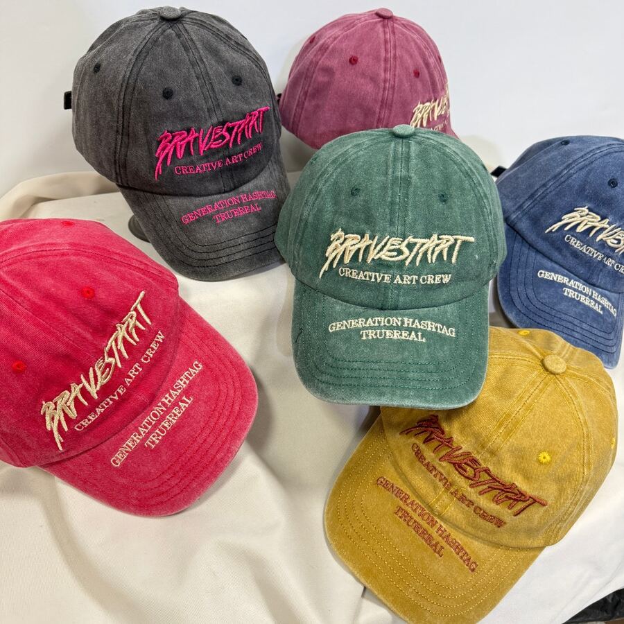 1顶水洗牛仔棒球帽，男女通用情侣款大帽檐防晒帽，欧美街头嘻哈刺绣字母时尚后扣帽 - BRA刺繡棒球帽 - 查看 1