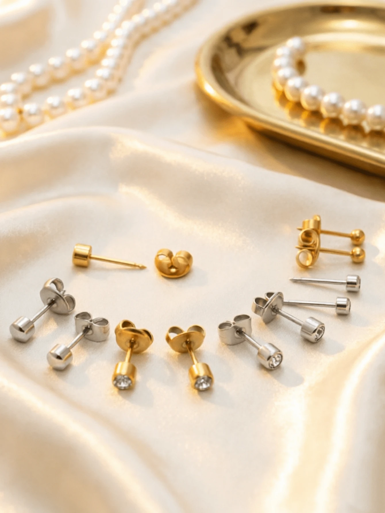 1 đôi/5 đôi khuyên tai đinh tán tối giản bằng thép titan đánh bóng, mạ vàng 18K, đính đá Zirconia lấp lánh, chống thấm nước, không gây dị ứng, thích hợp đeo hàng ngày cho nữ. - Nhiều màu - Xem 1