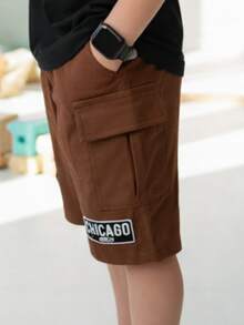 Chicago Stylish Boys' Outfit Set - T-Shirt + Shorts - Assorted Colors | Sizes 2 To 14 Years - Kvani Joy - 棕色和黑色 - 查看 5