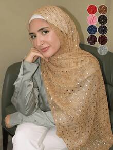 1件闪亮亮片头巾，柔软透气长款披肩，闪光头巾，四季皆宜的多功能头巾，适合日常生活、工作、旅行、婚礼和宗教活动，也适合夏季遮盖。 - 彩色 - 查看 12