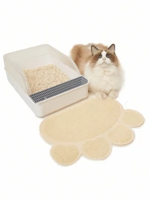 1pc PVC Anti-Slip Pet Cat Litter Mat, Paw Print Design, Dual Use As Litter Box Mat & Feeding Mat - Multicolor - View 7