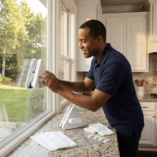 1个双面磁性窗户清洁工具，适用于高层建筑玻璃清洁，耐用塑料手柄和主体，适用于客厅、卧室、浴室 - A - 查看 9