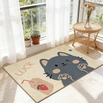 1件装可爱招财猫入口地垫/家用门垫/浴室防污地毯/卧室装饰地垫/治愈系卡通猫地毯/门厅入口地垫/浴室地垫/家用防尘地毯/ins风可爱猫咪地垫/入口防尘地垫/浴室地垫/多场景装饰地毯，四季皆宜