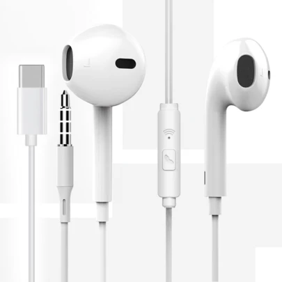 Type-C Wired Earphones, 3.5mm Round Plug, USB-C Earphones, Audio Earphones With Microphone, Deep Bass Stereo In-Ear Headphones, Compatible With Ipad/Computer