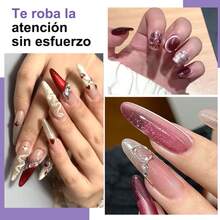 Miss Nana Kit de esmaltes de uñas en gel de ojo de gato con piedras brillantes, 24 colores, esmalte de uñas en gel duradero con destellos galácticos y estilo francés, kit de herramientas de uñas para estudiantes y uso doméstico - Multicolor - Ver 4