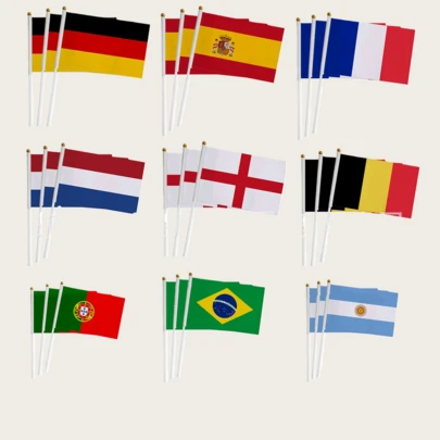 3支世界杯足球加油迷你旗帜，便携式加油装饰，适合家庭聚会