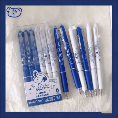 1pc/6pcs Cute Cartoon Puppy Shaped Erasable Neutral Pen, Suitable For Elementary Students, 0.5mm High-Quality Water-Based Erasable Pen, Christmas Stocking Stuffer, Christmas Gift, Christmas Decoration, Random Style