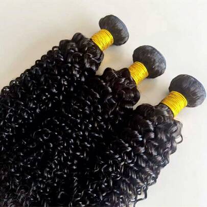 BINF Extensiones de cabello natural rizado, 100 % cabello humano Remy brasileño sin tratar, de 20 a 76 cm de largo, 1/3/4 de mechones, color natural, suaves. Ideales para el Día de la Madre, Pascua, bodas, fiestas y peinados DIY diarios. Extensiones de cabello natural de alta calidad.