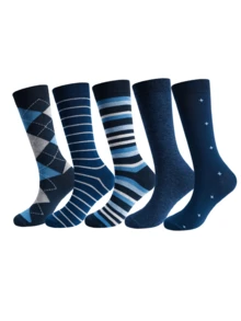 5 pares de calcetines de media caña para hombres en caja de regalo, transpirables y resistentes al olor para todas las estaciones, versátiles para negocios y casual, estilo británico en colores surtidos, calcetines cómodos para regalos - Azul - Ver 4