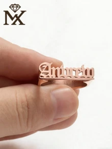 Customized Name Ring, Personalized Fashion Jewelry Gift. Minimalist Style Custom Design, Suitable For Birthday Gift, Party Gift, Christmas Gift, Bridesmaid Gift, Or Special Occasions Like Anniversary, Valentine's Day, Father's Day, Mother's Day, Graduation Season And Christmas. - Rose Gold - View 6
