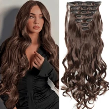 22 Inch Clip In Hair Extensions 7 PCS Long Wavy Synthetic Black Hair Extension & Natural Soft Invisible Clip Thick Hairpieces For Women Daily - Multicolor - View 13