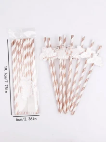 Rose Gold Paper Straws With Bride Tribe Flag, Suitable For Hen Party, Bridal Shower, Bachelorette Party, Wedding Party Tableware - Multicolor - View 3