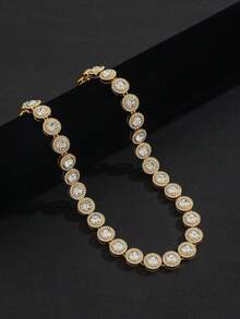 1 pieza Collar de cadena cubana con cristales de azúcar de hielo de moda europea y americana para hombres, collar fresco de baile callejero y hip-hop, regalo de vacaciones - Dorado - Ver 4